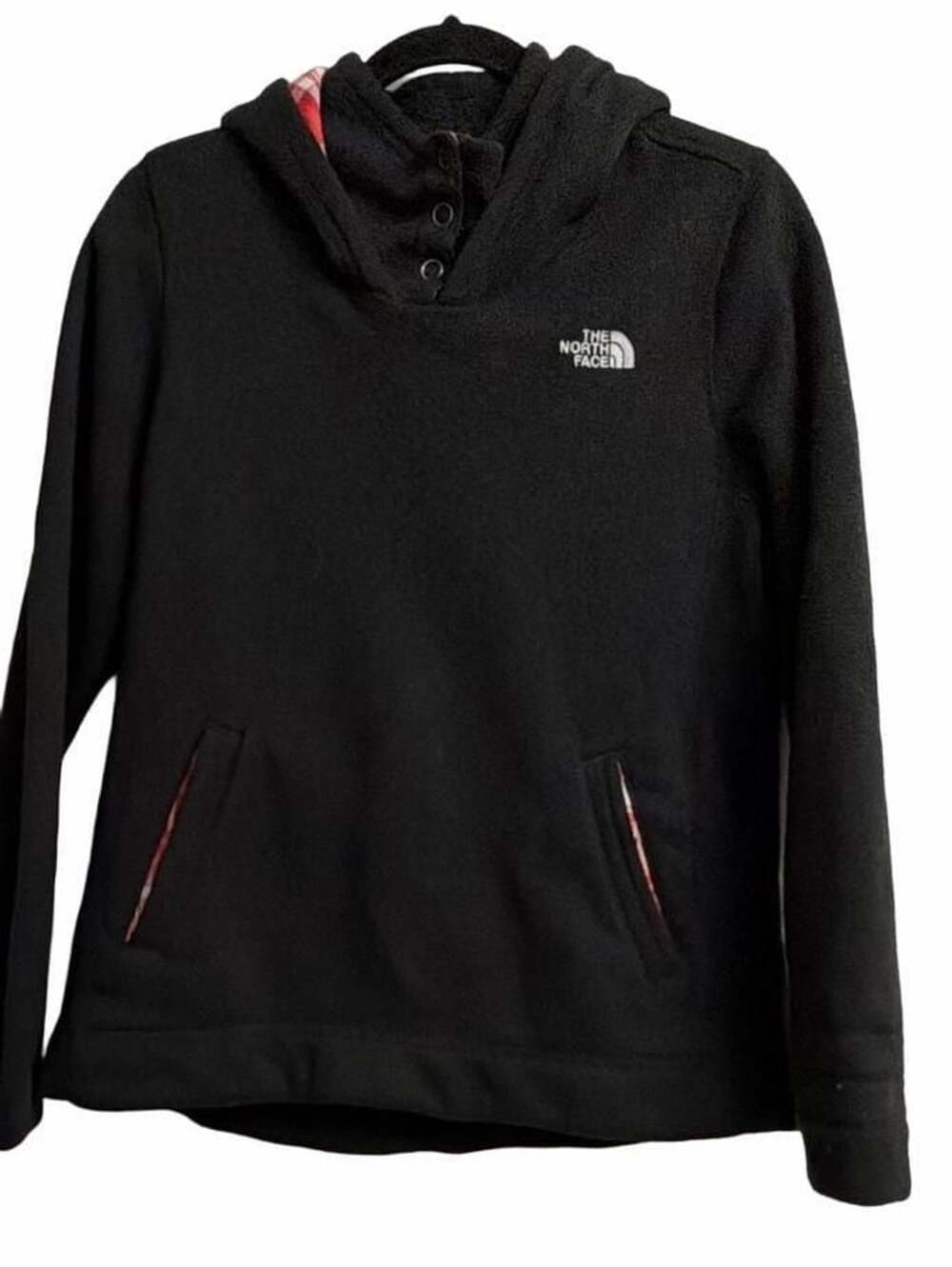 The North Face Crescent Hoodie Size L Black Fleece Pullover Snap Placket